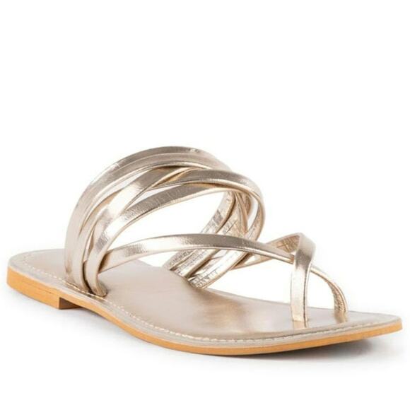 Seychelles By The Shore Sandal Light Gold Strappy Slip on Summer Size 8‎ - Picture 1 of 7